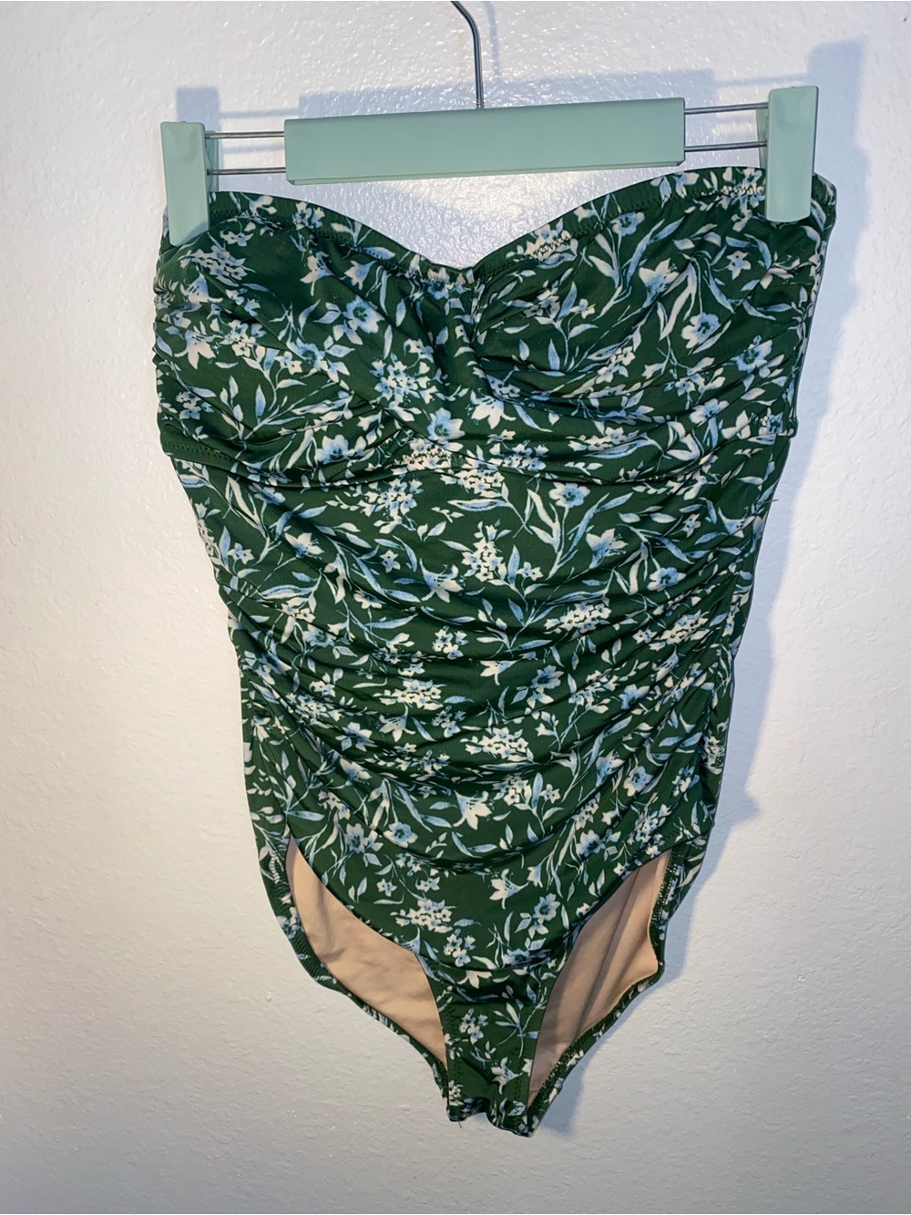 Garnet Hill Women’s Size 10 Floral Green Strapless Bikini One Piece